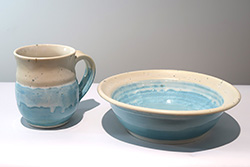 Porcelain Mug and Bowl set with Sea Salt and Norse Blue glazes