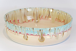 Porcelain bowl with Abalone, Norse Blue, Raspberry Mist, and Winterwood glazes