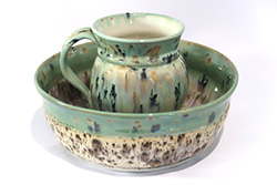 Porcelain Mug and Bowl set with Aurora Green and Sandstone glaze combo