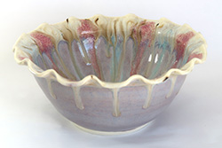 Porcelain bowl with Lavender Mist, Raspberry Mist, Norse Blue, and Winterwood glazes