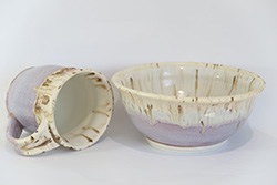 Porcelain mug and bowl with Lavender Mist and Winterwood glazes.